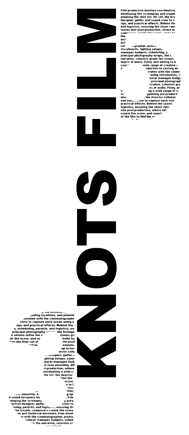 A first version: the name running vertically, the 3 and 5 filled with the words of film production